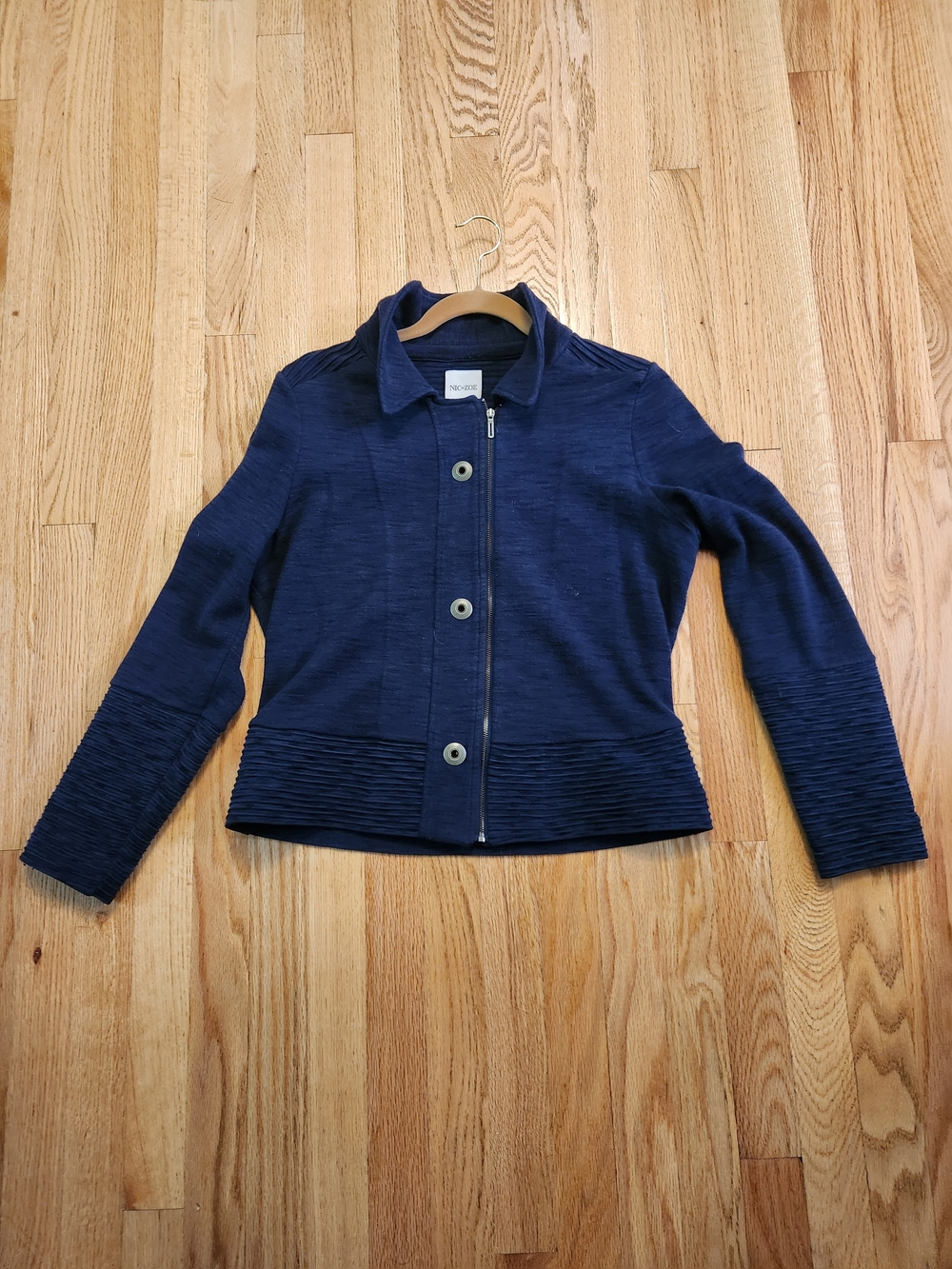 Nic+Zoe Navy Textured Zip-Front Jacket